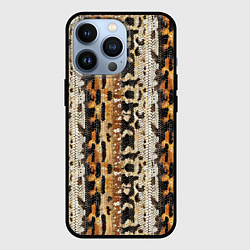 Чехол для iPhone 13 Pro Текстура змеиной кожи в коричневых природных тонах, цвет: 3D-черный