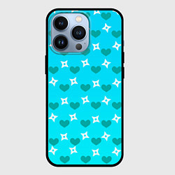 Чехол для iPhone 13 Pro Сюрикены и сердечки: голубой, цвет: 3D-черный