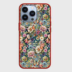 Чехол iPhone 13 Pro Бабочки и цветы летнее сочетание