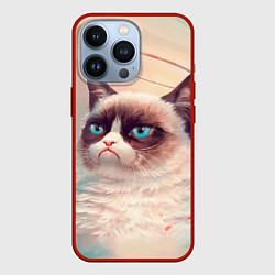 Чехол для iPhone 13 Pro Мемный кот Grumpy Cat с нимбом, цвет: 3D-красный