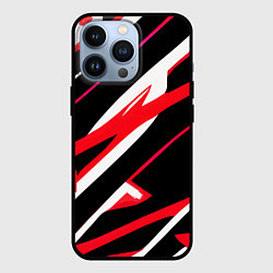Чехол для iPhone 13 Pro Красно-белые полосы на чёрном фоне, цвет: 3D-черный