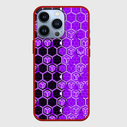 Чехол для iPhone 13 Pro Техно-киберпанк шестиугольники фиолетовый и чёрный, цвет: 3D-красный