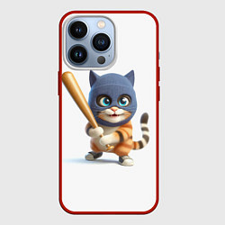 Чехол для iPhone 13 Pro Прикольный котёнок с бейсбольной битой и в балакла, цвет: 3D-красный