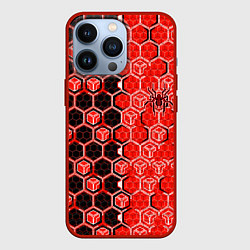 Чехол для iPhone 13 Pro Техно-киберпанк шестиугольники красный и чёрный с, цвет: 3D-красный