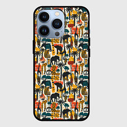 Чехол iPhone 13 Pro Африка паттерн пальмы животные