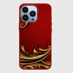 Чехол iPhone 13 Pro Классический золотой узор на красном бархате