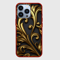 Чехол для iPhone 13 Pro Яркие золотые объемные узоры, цвет: 3D-красный