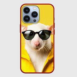 Чехол для iPhone 13 Pro Ля какая модная крыса на желтом, цвет: 3D-красный