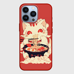 Чехол для iPhone 13 Pro Japanese cat eats ramen, цвет: 3D-красный
