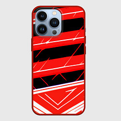 Чехол для iPhone 13 Pro Чёрно-белые полосы на красном фоне, цвет: 3D-красный