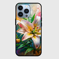 Чехол для iPhone 13 Pro Лилии абстракция гранж, цвет: 3D-черный