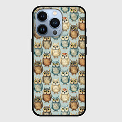 Чехол для iPhone 13 Pro Совы птицы паттерн, цвет: 3D-черный