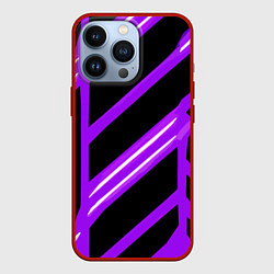 Чехол для iPhone 13 Pro Чёрно-белые полосы на фиолетовом фоне, цвет: 3D-красный