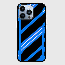 Чехол для iPhone 13 Pro Black and white stripes on a blue background, цвет: 3D-черный