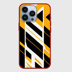 Чехол для iPhone 13 Pro Black and yellow stripes on a white background, цвет: 3D-красный