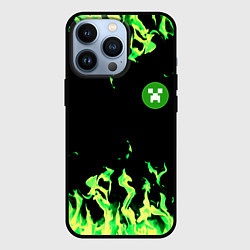 Чехол для iPhone 13 Pro Minecraft green flame, цвет: 3D-черный