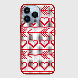 Чехол для iPhone 13 Pro Сердца и стрелы в вязанном стиле, цвет: 3D-красный