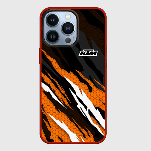 Чехол iPhone 13 Pro KTM - Рваный гексагон / 3D-Красный – фото 1