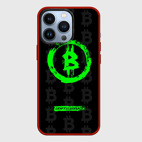 Чехол iPhone 13 Pro Биткоин - салатовый неон / 3D-Красный – фото 1