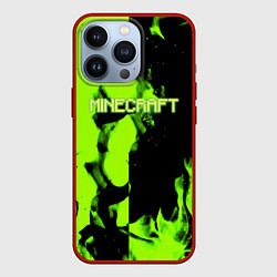 Чехол iPhone 13 Pro Minecraft green logo fire