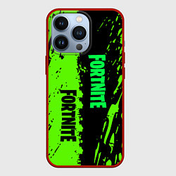 Чехол для iPhone 13 Pro Fortnite зёленая краска логотипы, цвет: 3D-красный