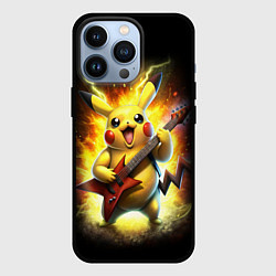 Чехол для iPhone 13 Pro Пикачу рок звезда с электрогитарой, цвет: 3D-черный