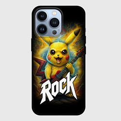 Чехол для iPhone 13 Pro Пикачу рокер с электрогитарой, цвет: 3D-черный