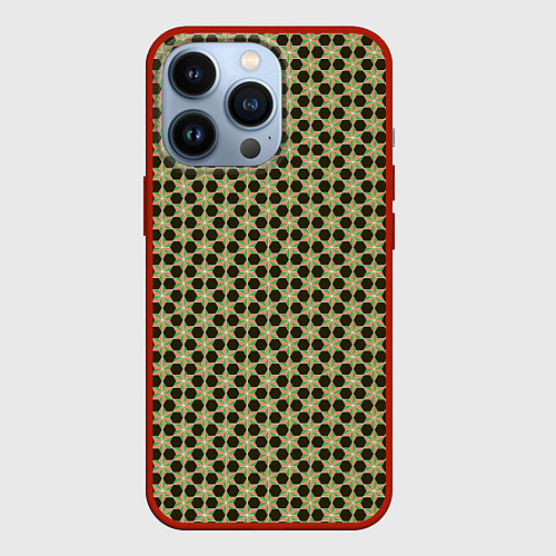 Чехол iPhone 13 Pro Паттерн сетчатый с черными шестигранниками / 3D-Красный – фото 1