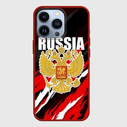 Чехол для iPhone 13 Pro Бело-красные разрывы - Россия, цвет: 3D-красный
