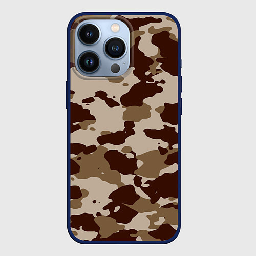 Чехол iPhone 13 Pro Коричневый камуфляж текстура / 3D-Тёмно-синий – фото 1