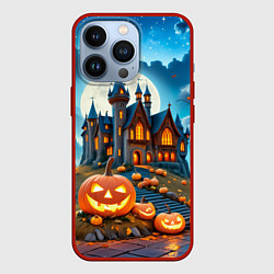 Чехол для iPhone 13 Pro Ночь Хэллоуина тыквы и замок, цвет: 3D-красный
