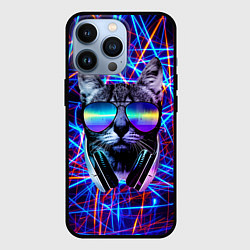 Чехол для iPhone 13 Pro Cat DJ neon, цвет: 3D-черный