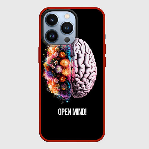 Чехол iPhone 13 Pro Открой разум: мозг с цветами - Open mind / 3D-Красный – фото 1