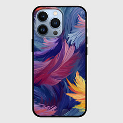 Чехол для iPhone 13 Pro Радужные перья, цвет: 3D-черный