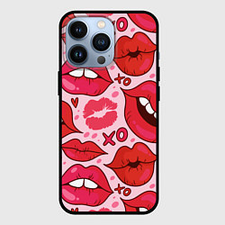 Чехол для iPhone 13 Pro Губы ХО паттерн, цвет: 3D-черный