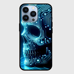 Чехол для iPhone 13 Pro Cyber neon skull - ai art с дорожками на плате, цвет: 3D-черный
