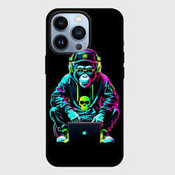 Чехол для iPhone 13 Pro Неоновая обезьяна хакер в хип хоп стиле, цвет: 3D-черный