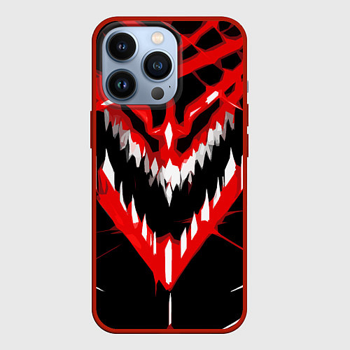 Чехол iPhone 13 Pro Красно-белая пасть на чёрном фоне / 3D-Красный – фото 1