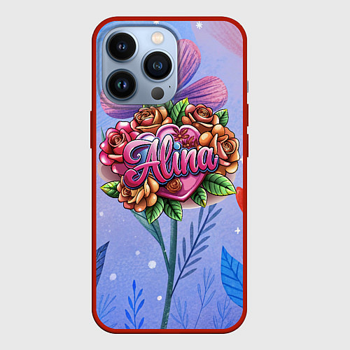 Чехол iPhone 13 Pro Алина объемные розы / 3D-Красный – фото 1