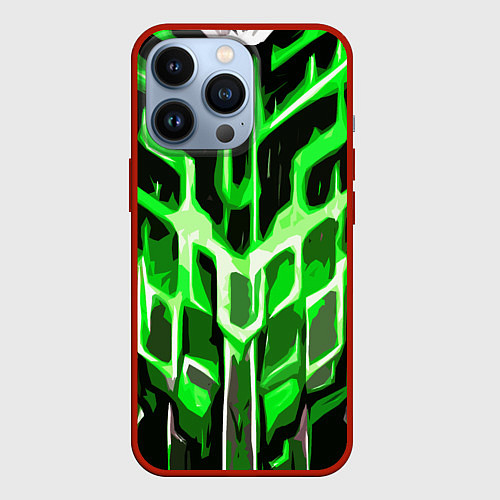 Чехол iPhone 13 Pro Абстрактные зелёные линии на чёрном фоне / 3D-Красный – фото 1