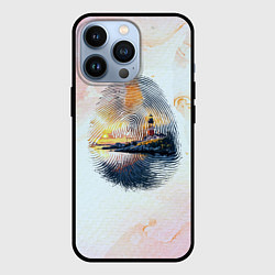 Чехол для iPhone 13 Pro Маяк у моря на закате в отпечатке пальца, цвет: 3D-черный