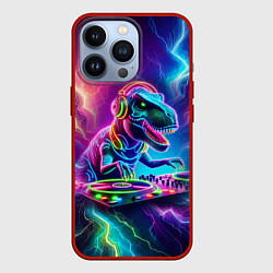 Чехол для iPhone 13 Pro Tyrannosaur DJ - neon glow, цвет: 3D-красный