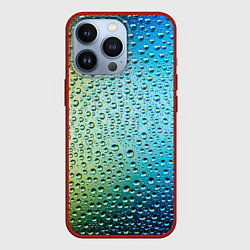 Чехол для iPhone 13 Pro Капли дождя бирюзовый градиент, цвет: 3D-красный