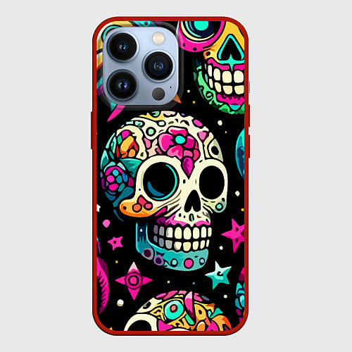 Чехол iPhone 13 Pro Space collage with skulls and rockets - ai art / 3D-Красный – фото 1