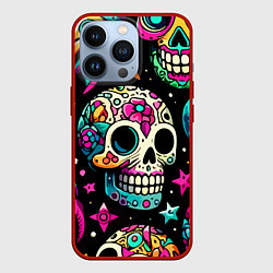 Чехол для iPhone 13 Pro Space collage with skulls and rockets - ai art, цвет: 3D-красный