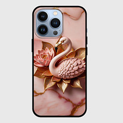 Чехол для iPhone 13 Pro Розовый мраморный фламинго и лотос, цвет: 3D-черный