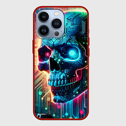 Чехол для iPhone 13 Pro Cool cyber skull - neon glow, цвет: 3D-красный