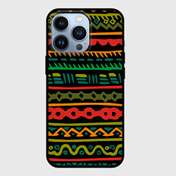 Чехол для iPhone 13 Pro Ethnic ornament on black, цвет: 3D-черный