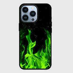 Чехол для iPhone 13 Pro Огонь зелёный текстура, цвет: 3D-черный