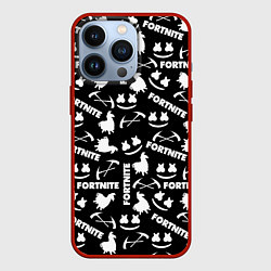 Чехол для iPhone 13 Pro Fortnite black pattern, цвет: 3D-красный